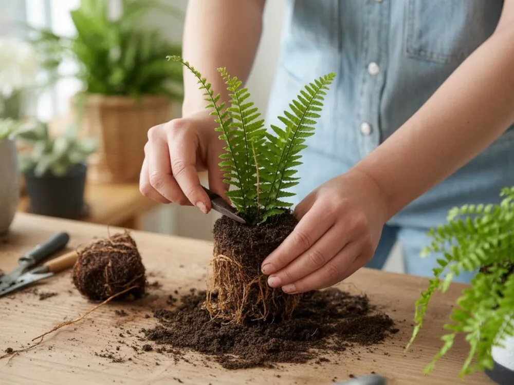 rozmnażanie paproci przez podział kępy