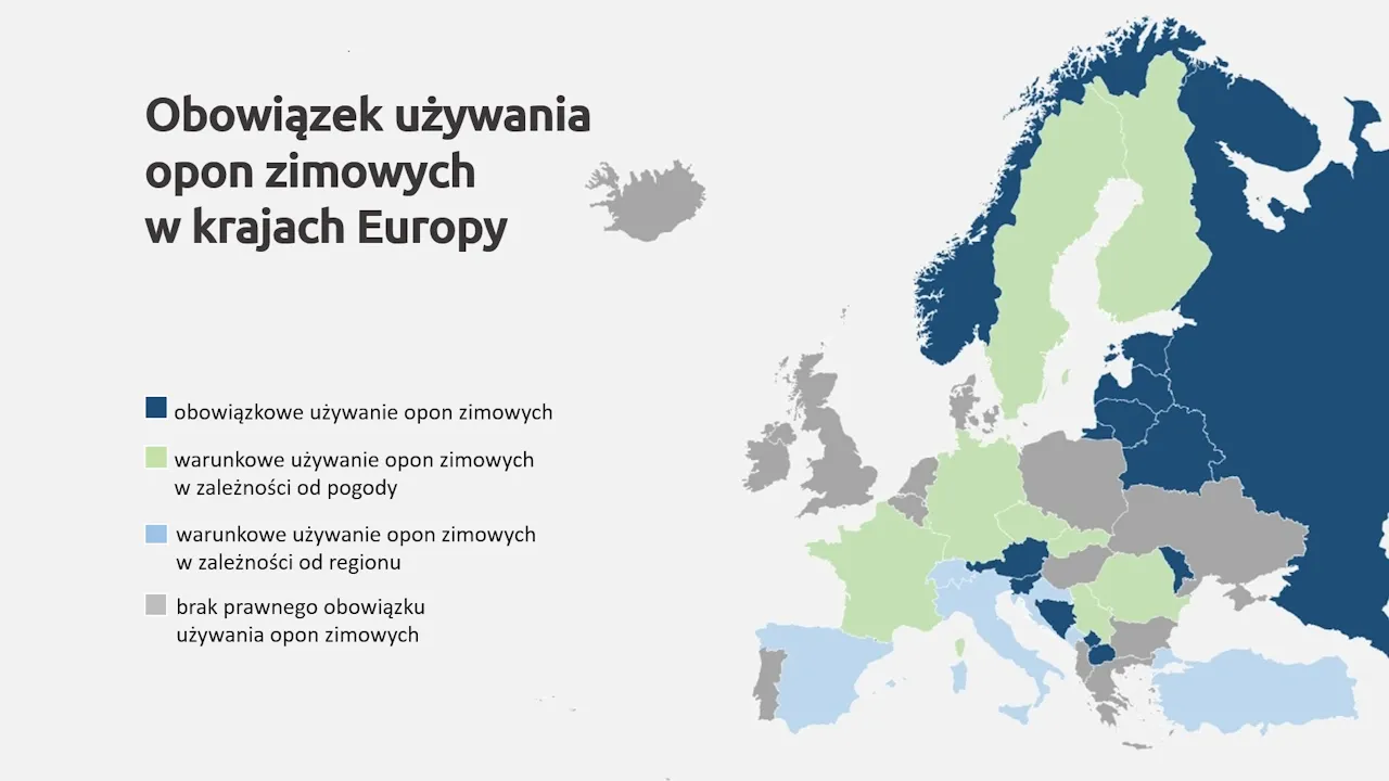 mapa Europy obowiązek opon zimowych