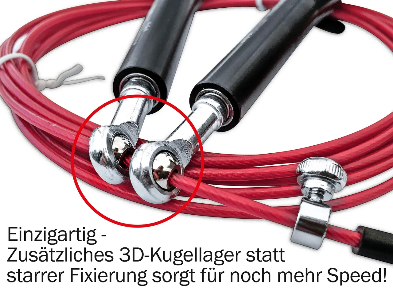 Czerwona skakanka do crossfit z łożyskami kulkowymi 3D dla większej prędkości.