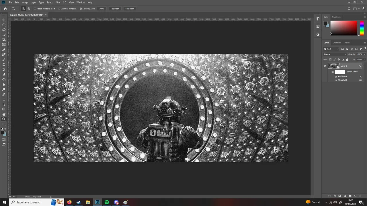 Photoshop panel warstw przed i po spłaszczeniu