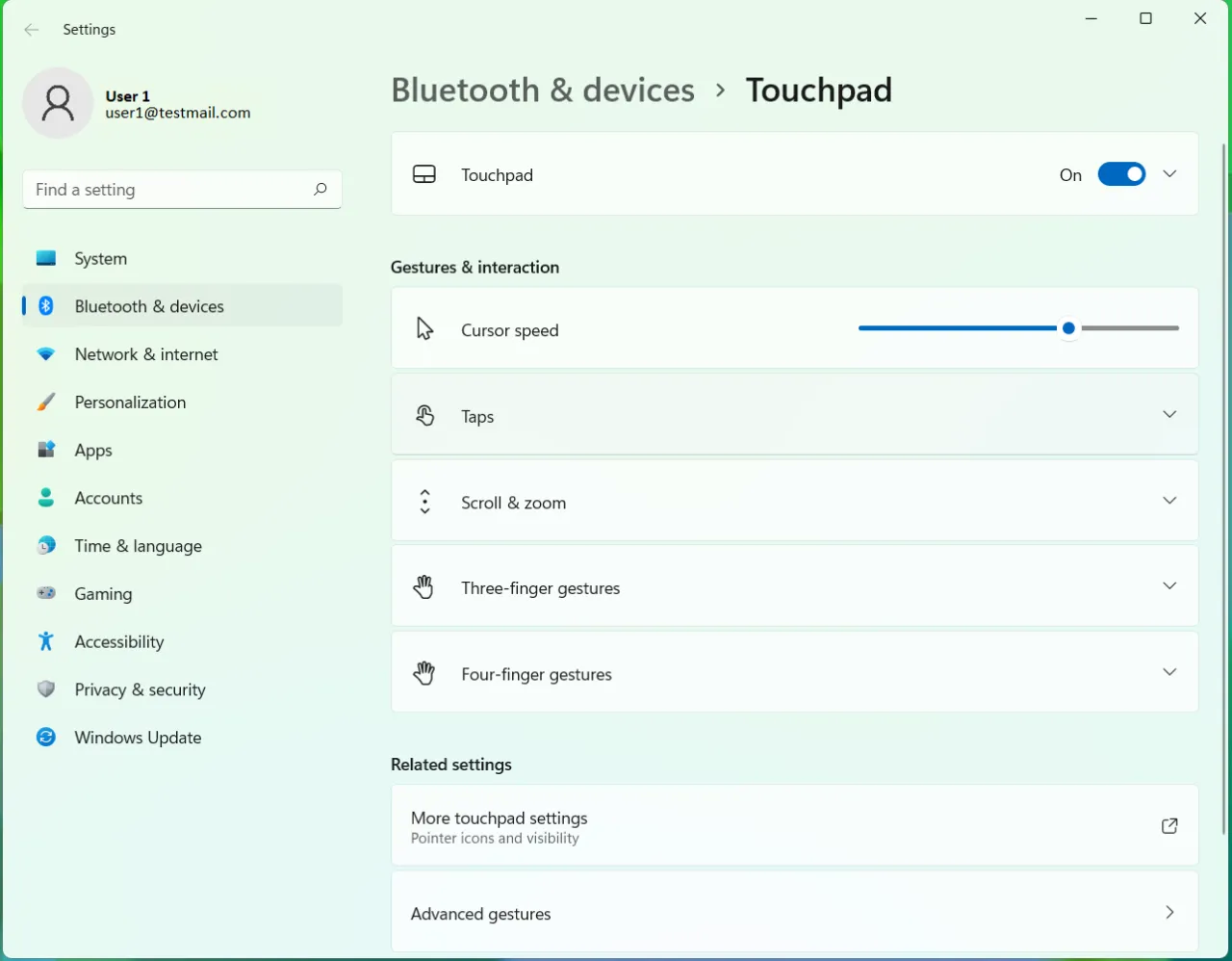 Windows 11 touchpad settings screenshot