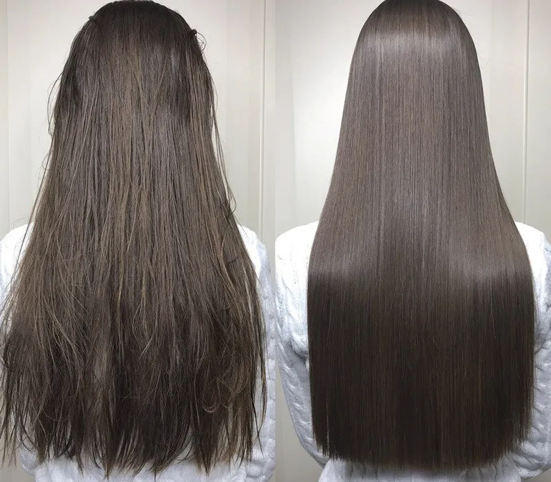 botoks na włosy przed i po vs keratynowe prostowanie przed i po