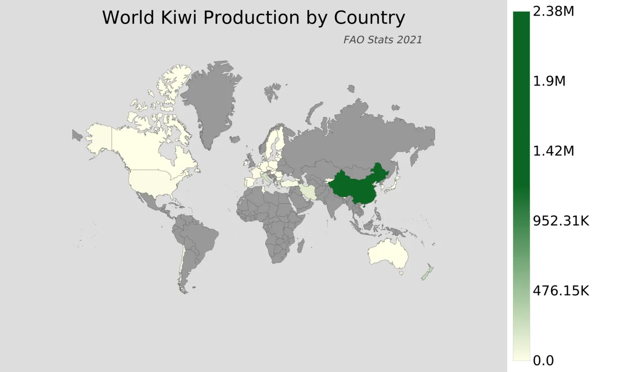 mapa świata upraw kiwi