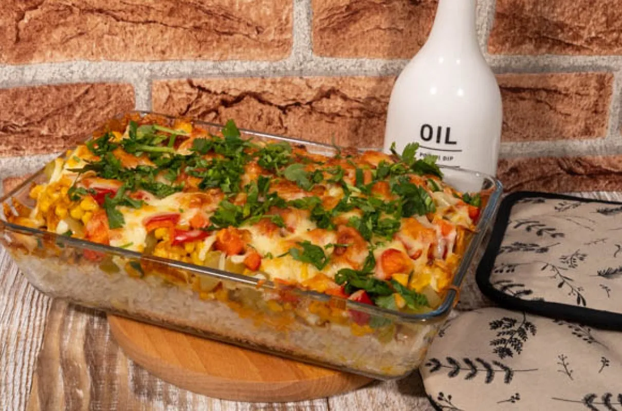 składniki na zapiekankę ryżową z kurczakiem