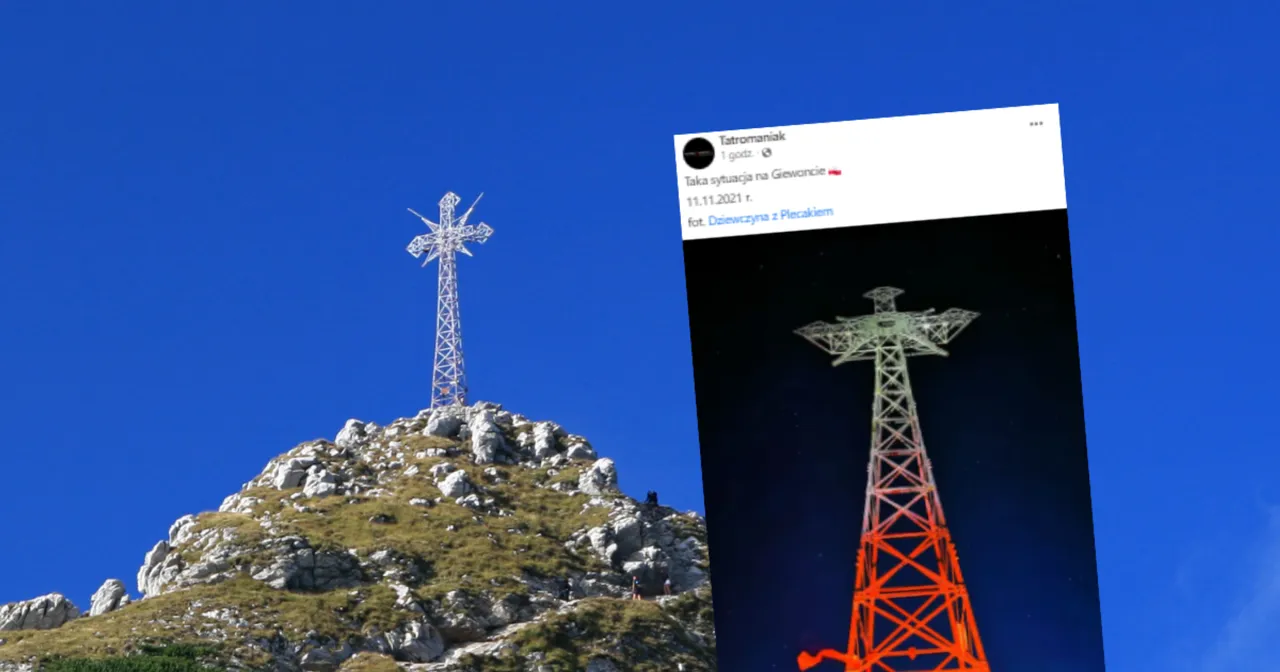 Zdjęcie Czy krzyż na Giewoncie jest oświetlony w wyjątkowe dni? Zobacz to!
