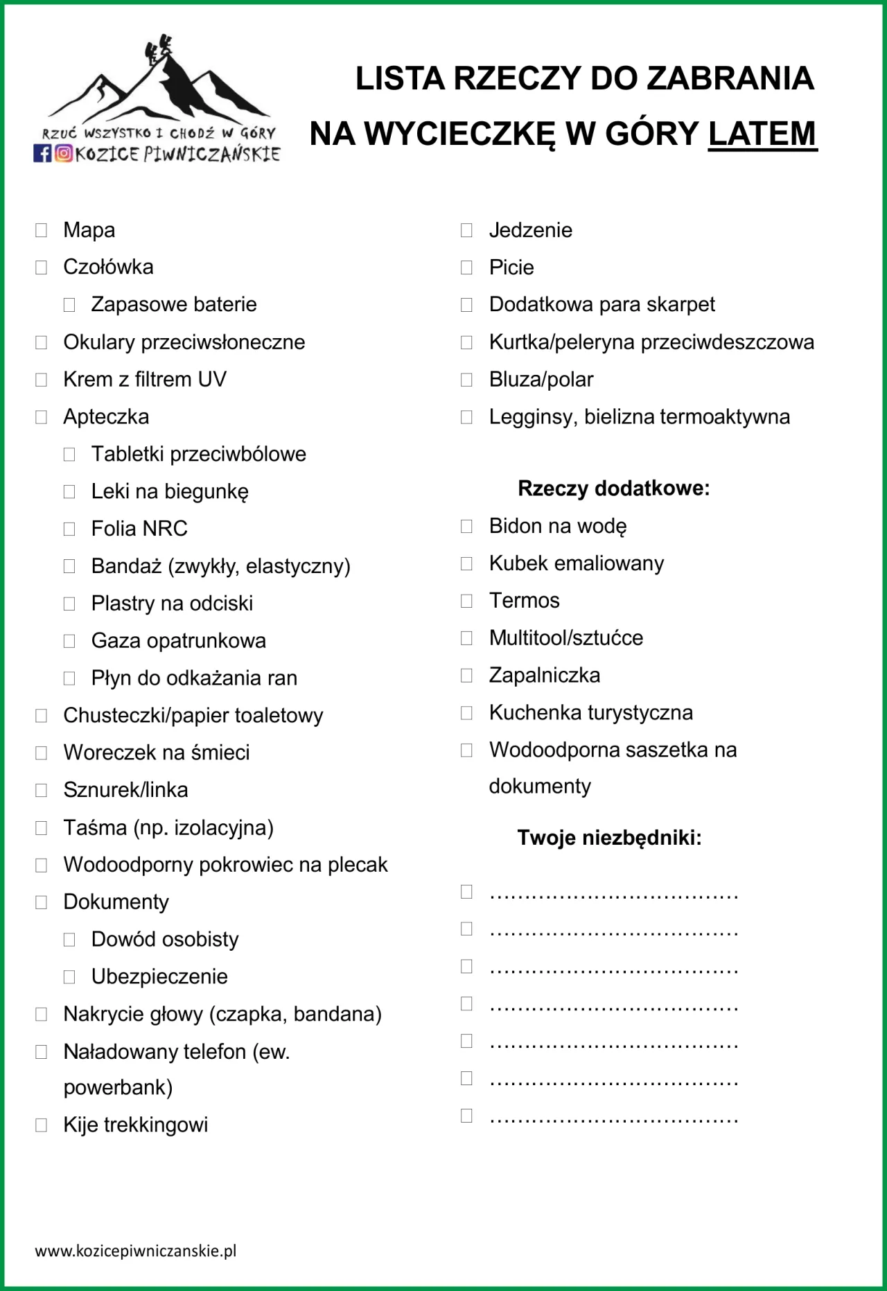 Zdjęcie Co spakować w góry latem – lista niezbędnych rzeczy i praktyczne porady