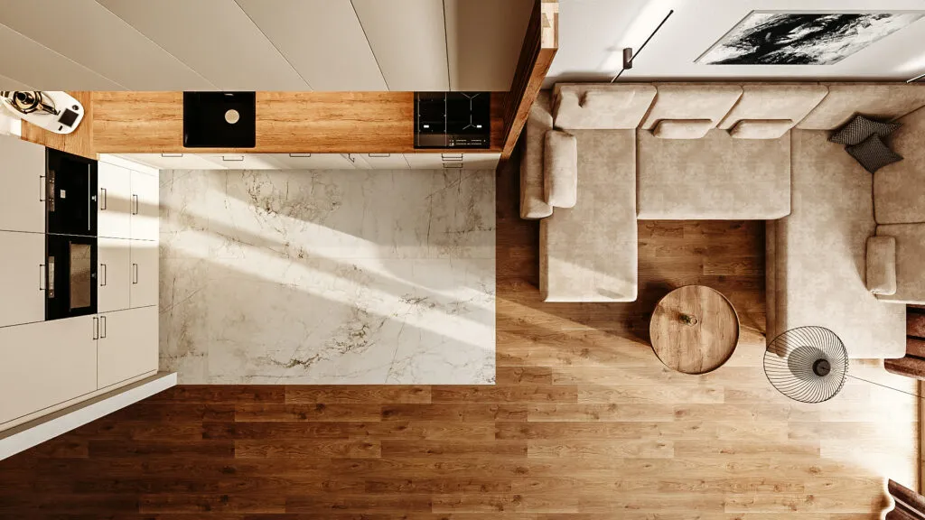 Zdjęcie Jak oddzielić kuchnię od salonu podłogą? Praktyczne inspiracje