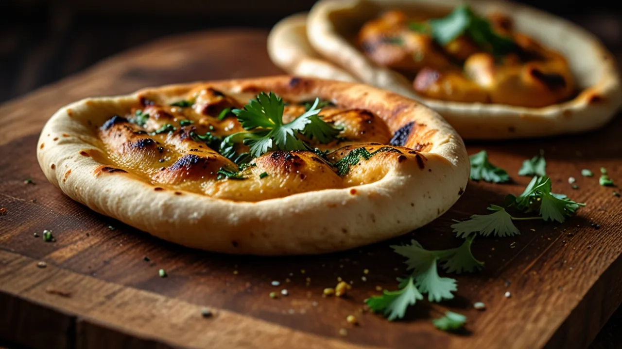 Zdjęcie Chlebki naan czosnkowe: Aromatyczne pieczywo idealne do dań
