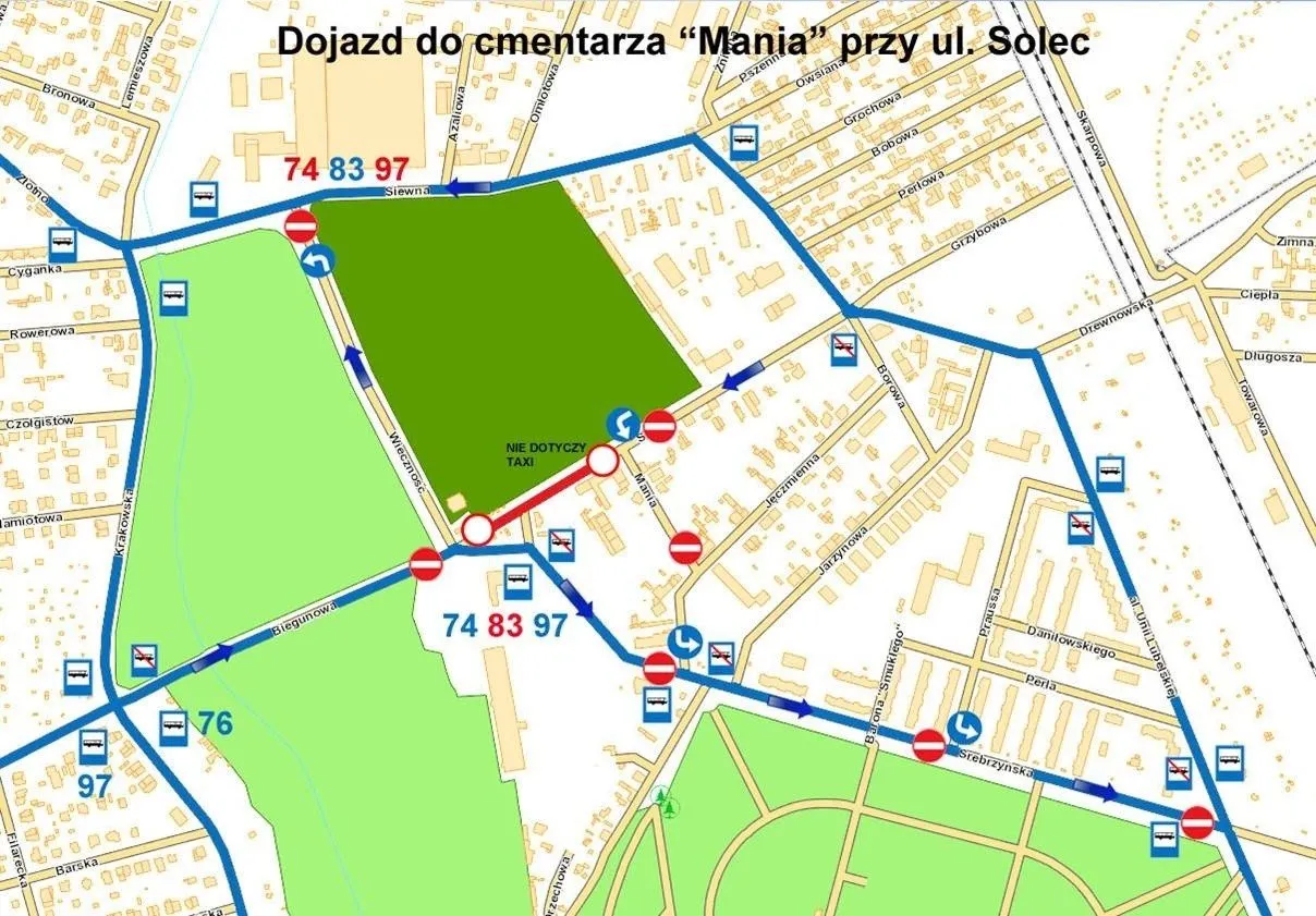 Zdjęcie Jak dojechać na cmentarz Mania w Łodzi w okresie Wszystkich Świętych