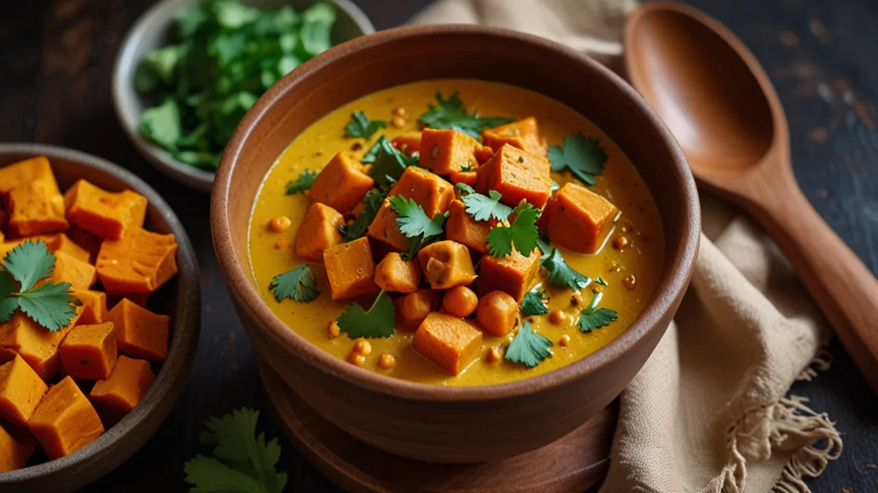 Zdjęcie Curry z ciecierzycy i batatów: Wegańska potrawa z azjatyckim akcentem