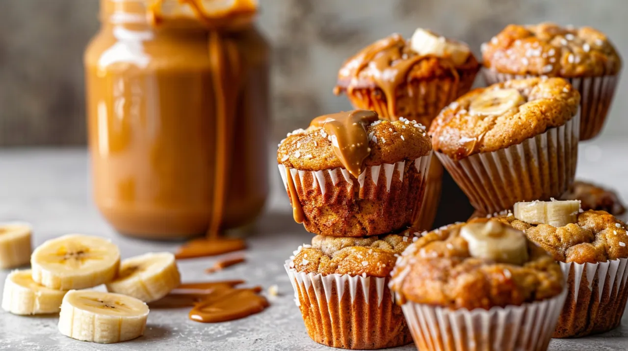 Zdjęcie Muffinki bananowe z masłem orzechowym - Przepis na zdrowe muffinki