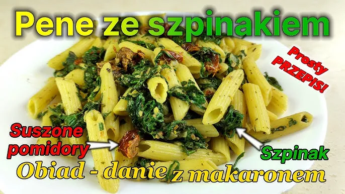Zdjęcie Makaron penne ze szpinakiem i suszonymi pomidorami w 15 minut