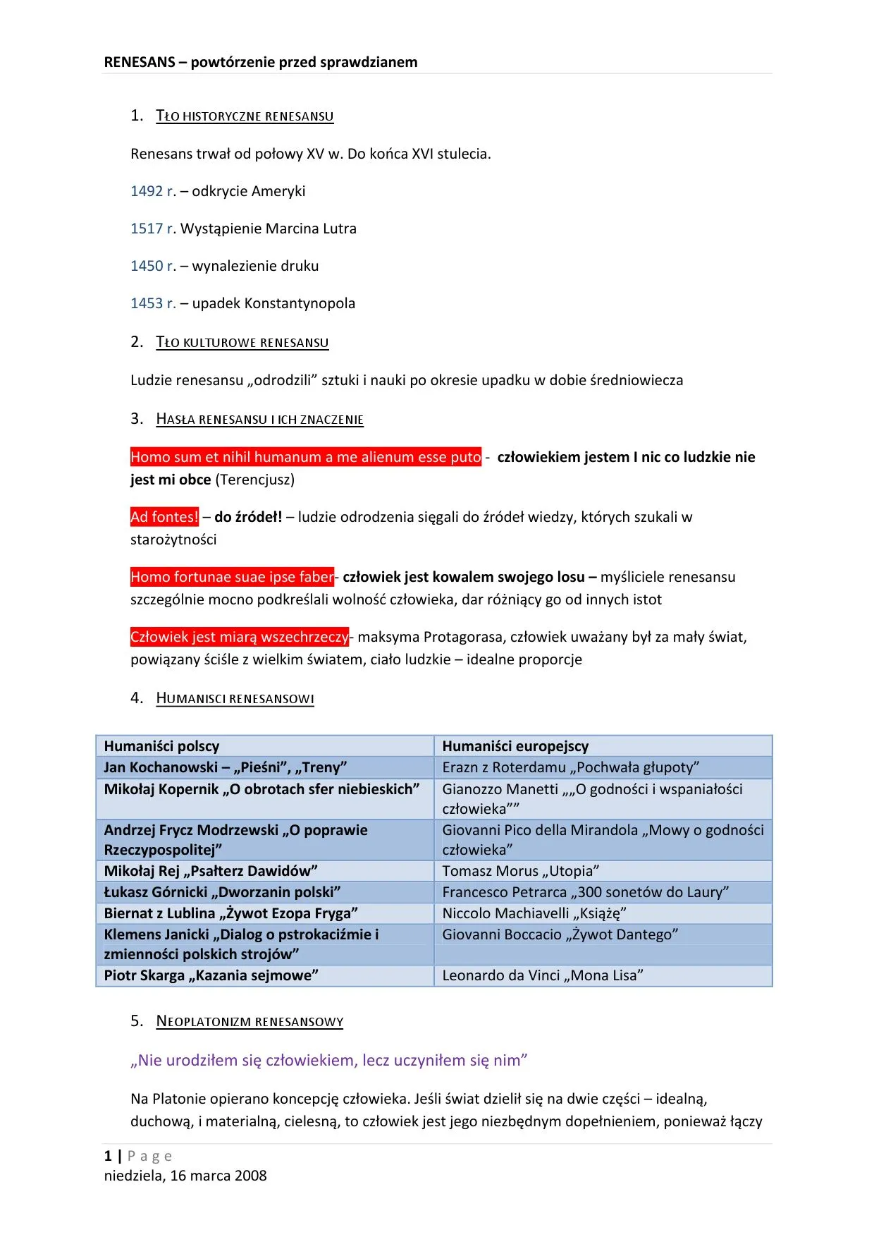 Zdjęcie Test renesans 1 liceum - kluczowe wydarzenia i analiza literacka