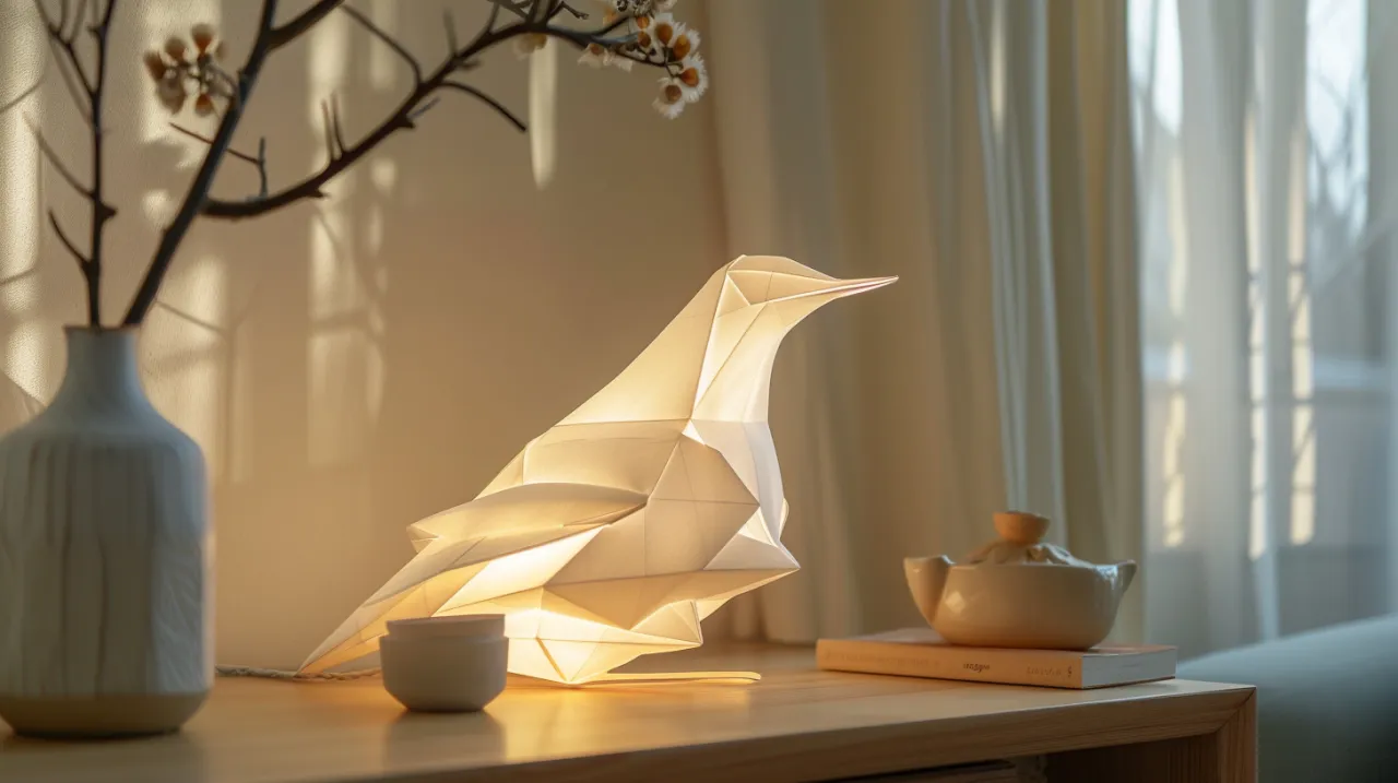 Zdjęcie Lampa origami: Stylowe lampy z motywem ptaków origami do wnętrz