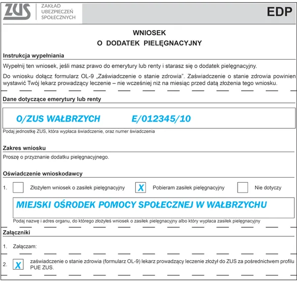 Zdjęcie Jak poprawnie wypełnić wniosek o zasiłek pielęgnacyjny: Praktyczny wzór