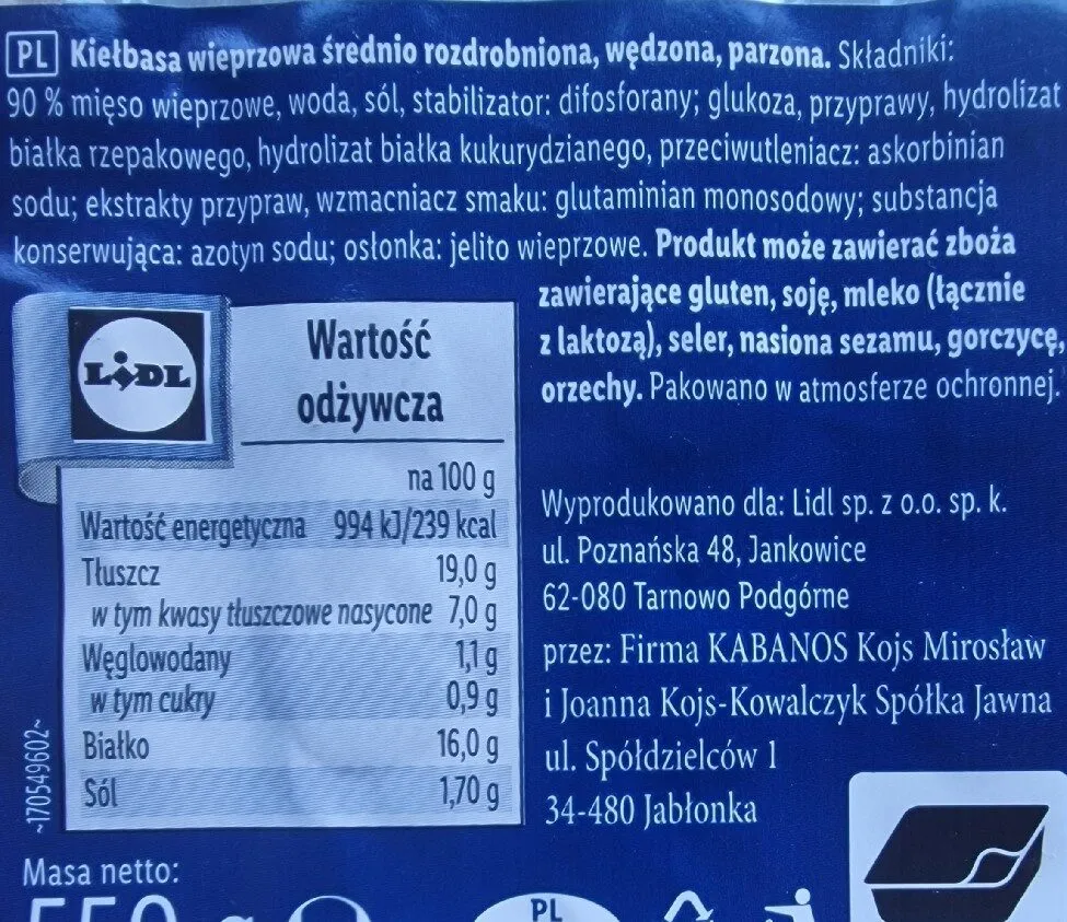 Zdjęcie Kiełbasa śląska Pikok Pure - poznaj skład i wartości odżywcze