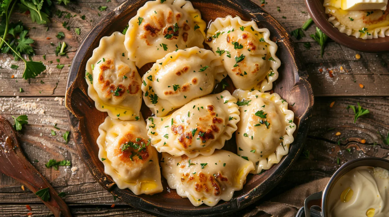 Zdjęcie Pierogi i pierożki z krewetkami, serem i natką pietruszki