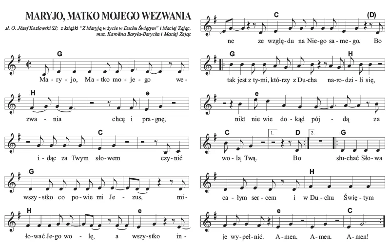 Zdjęcie Chwyty gitarowe do Maryjo Matko Mojego Wezwania - graj łatwo i pięknie