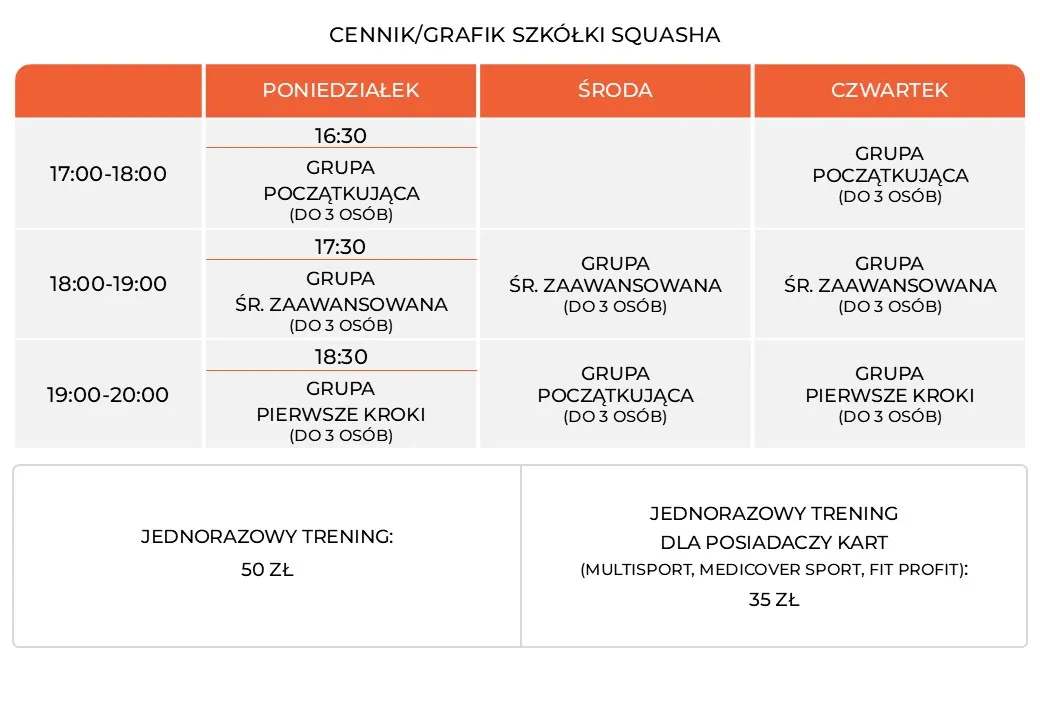 Zdjęcie Cennik kortów squash w Krakowie - porównaj ceny i oferty