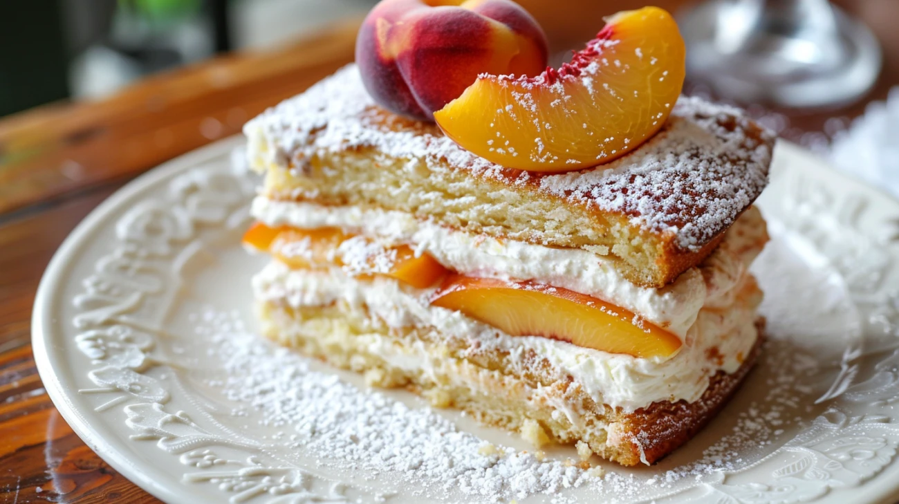 Zdjęcie Ciasto z brzoskwiniami i mascarpone: Słodki przepis na niezapomniany deser.