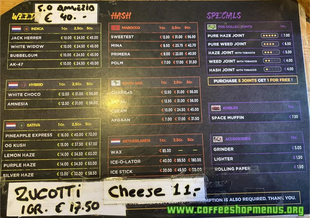 Zdjęcie Menu Coffee Shop Amsterdam: różnorodność dostępnych produktów