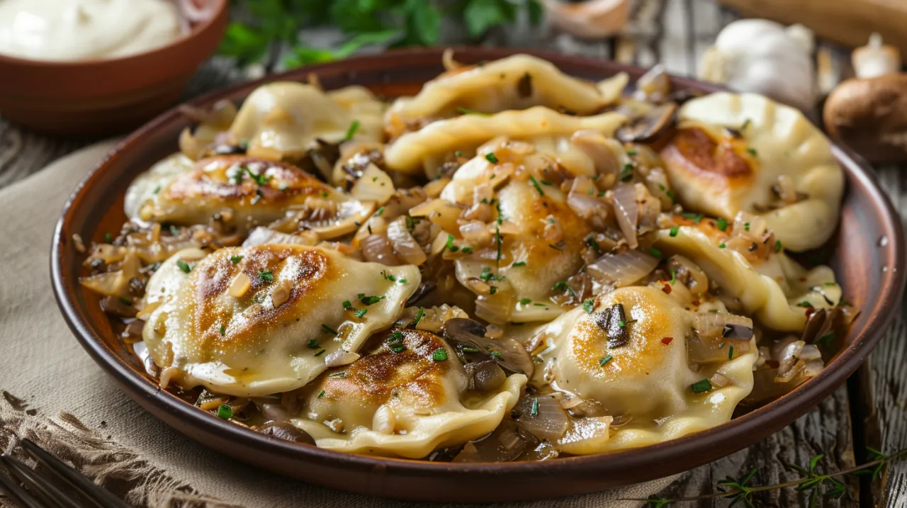 Zdjęcie Pierogi z kapustą kiszoną, grzybami i mięsem mielonym