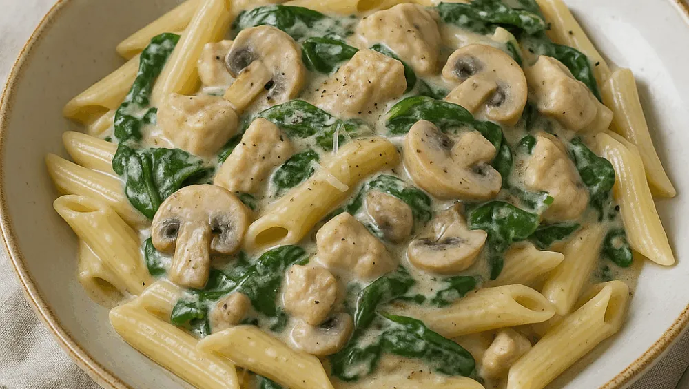 Zdjęcie Penne z pieczarkami w sosie śmietanowym - prosty przepis na obiad