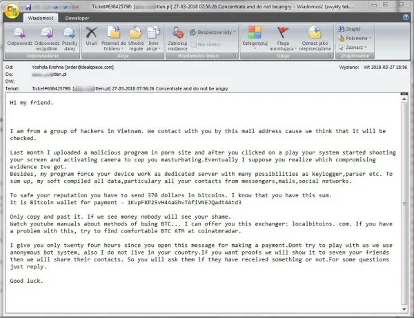 Zdjęcie Mail z szantażem bitcoin - jak rozpoznać i co zrobić? Poradnik