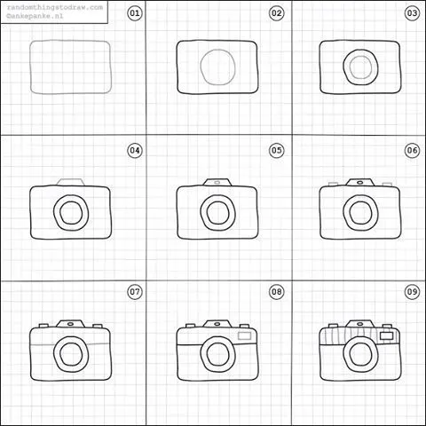 Zdjęcie Jak łatwo narysować aparat fotograficzny krok po kroku dla początkujących