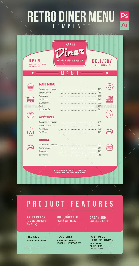 Zdjęcie Najlepsze szablony menu retro diner do łatwej personalizacji