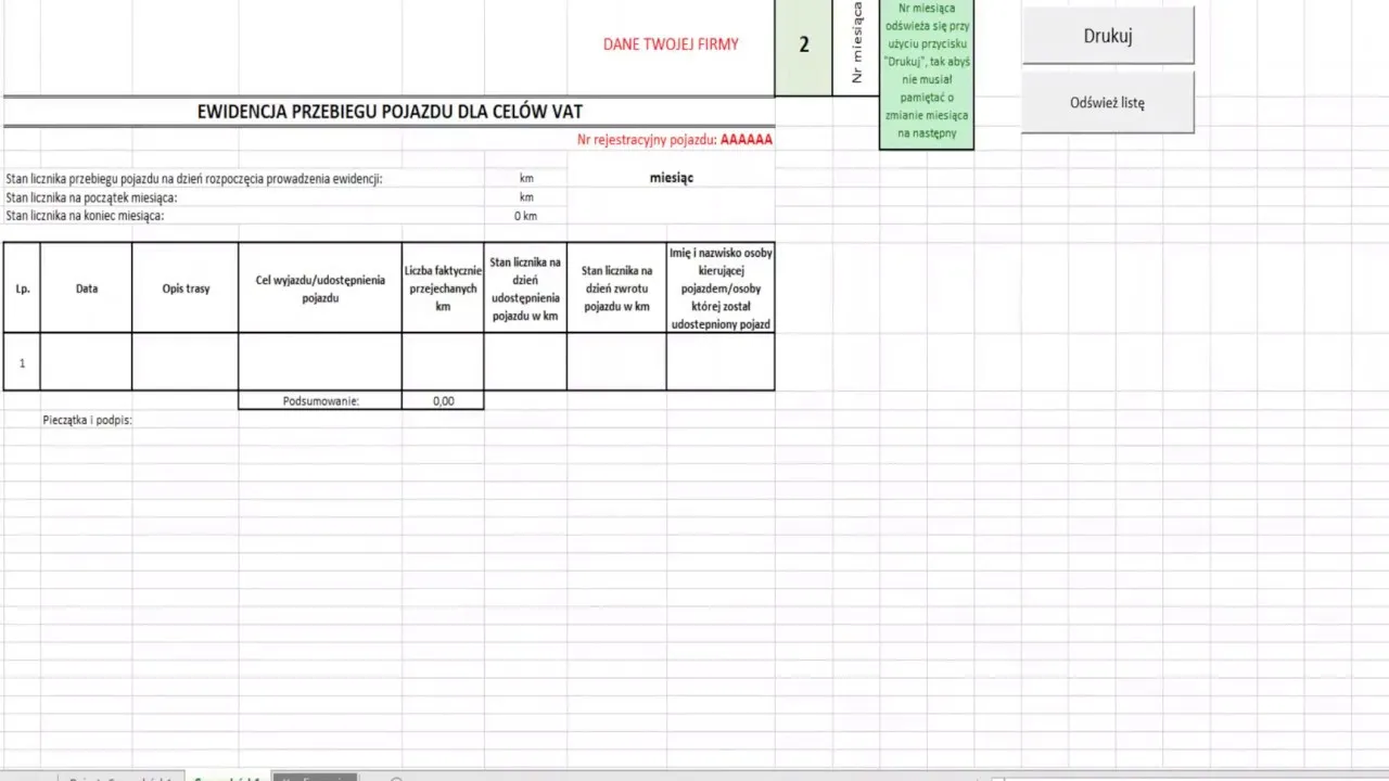 Zdjęcie Ewidencja przebiegu pojazdu wzór: darmowy wzór do wydruku