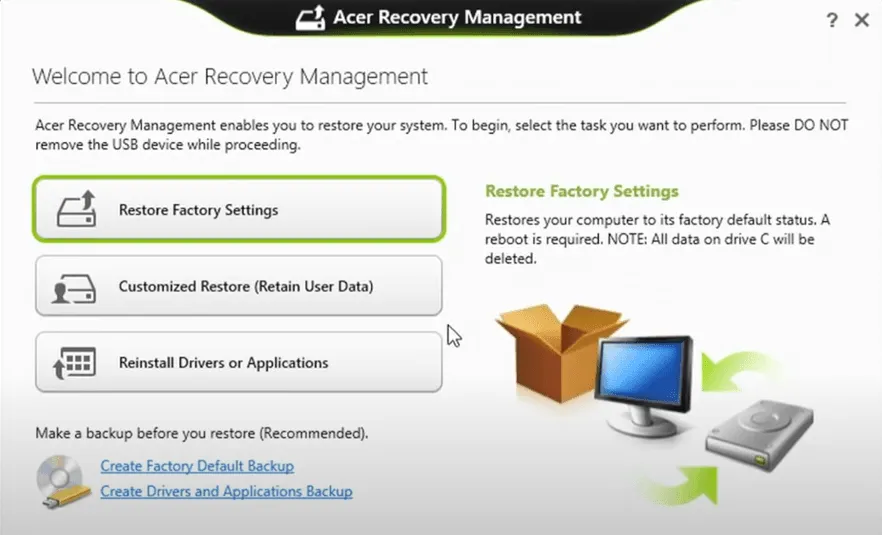Zdjęcie Acer Aspire jak uruchomić recovery i uniknąć utraty danych