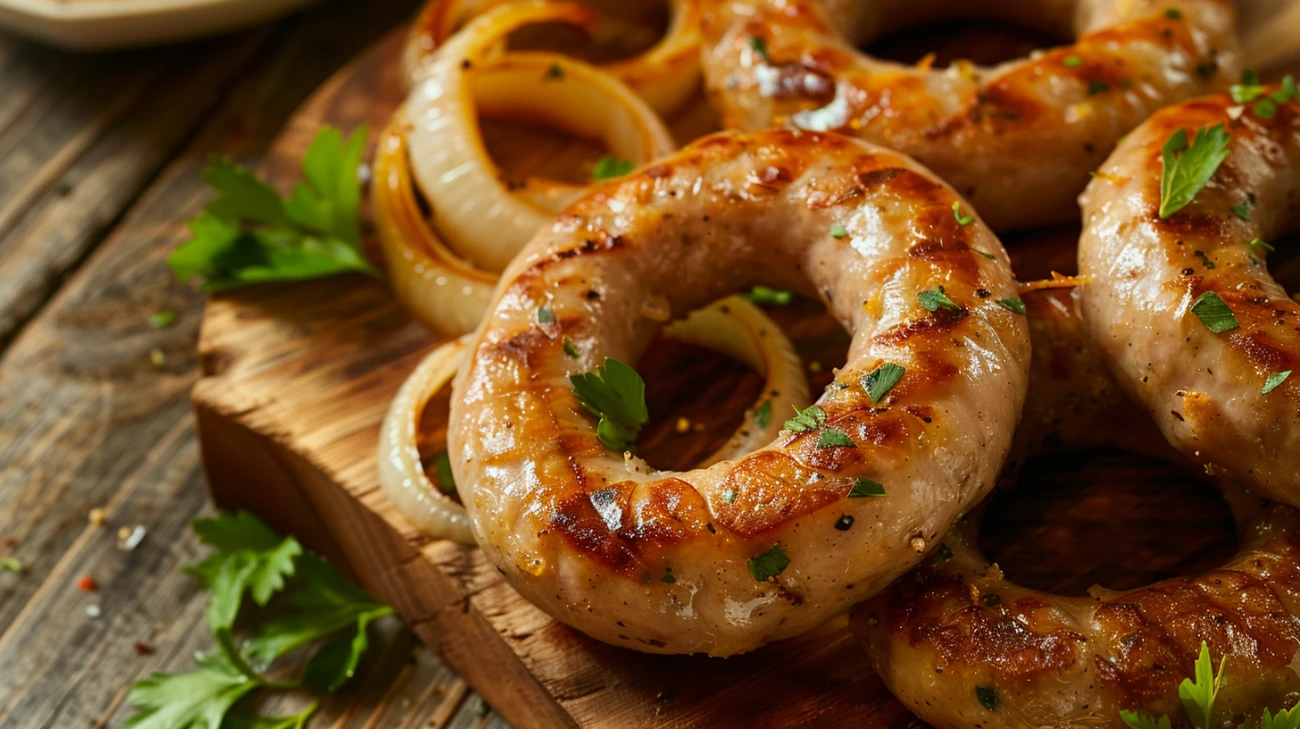 Zdjęcie Pieczona biała kiełbasa z cebulą: pyszny przepis na tradycyjny smak