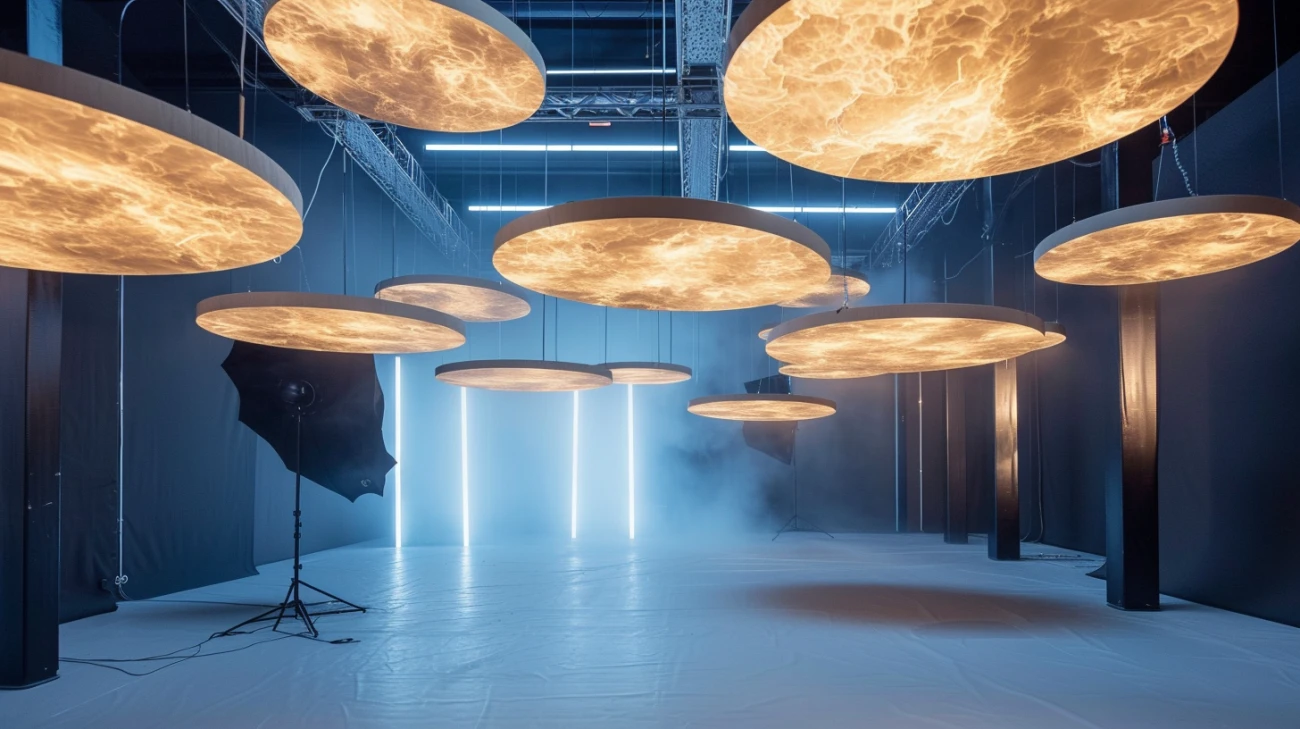 Zdjęcie Okrągłe lampy LED - kreatywne oświetlenie studia i planu