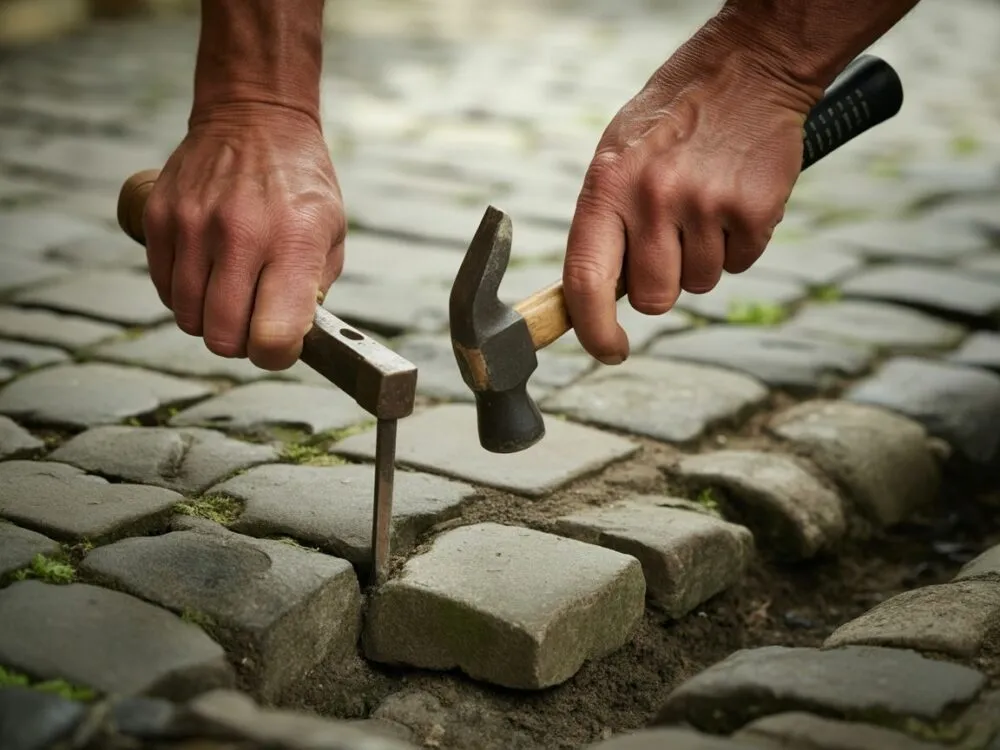 Zdjęcie Jak wyciągnąć pojedynczą kostkę brukową bez uszkadzania nawierzchni