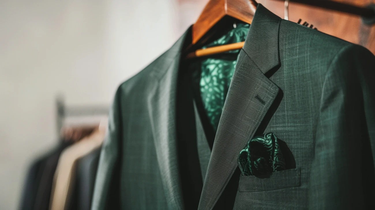 Zdjęcie Garnitur w ciemnej zieleni - Nowoczesny wygląd i elegancja w jednym.