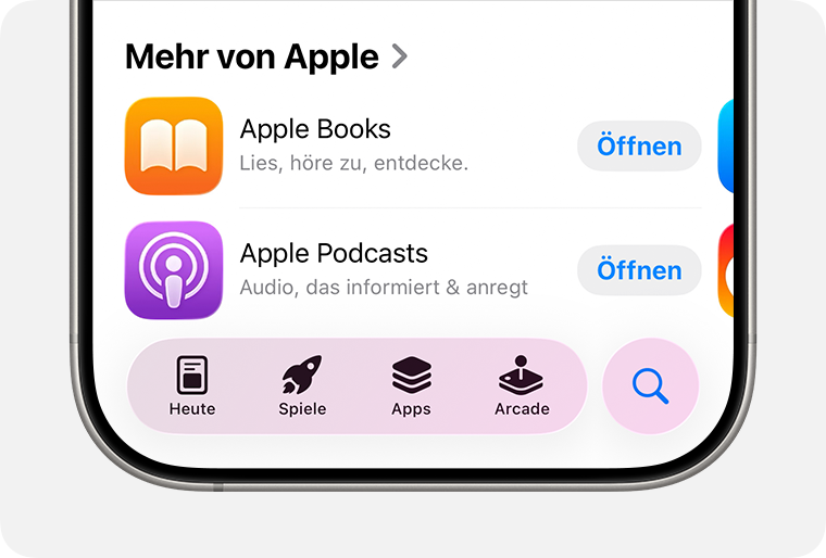 Apple App Store Benutzeroberfl&auml;che auf dem iPhone mit den Tabs Heute, Spiele, Apps