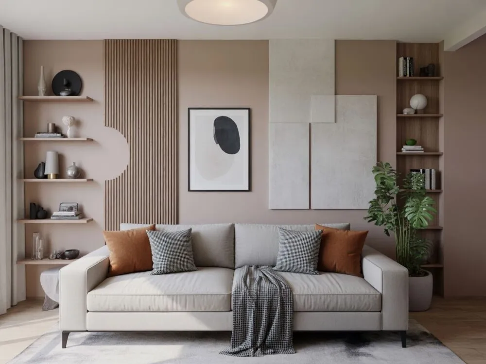 r&oacute;żne dekoracyjne tkaniny ścienne w nowoczesnym wnętrzu