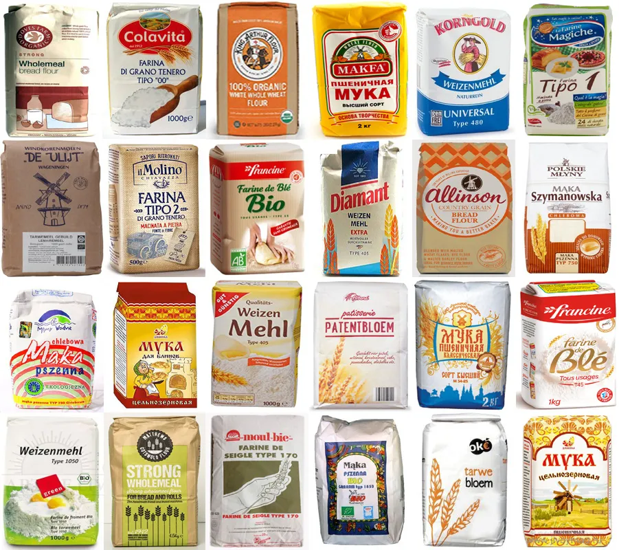 różne typy mąki pszennej i żytniej opakowania