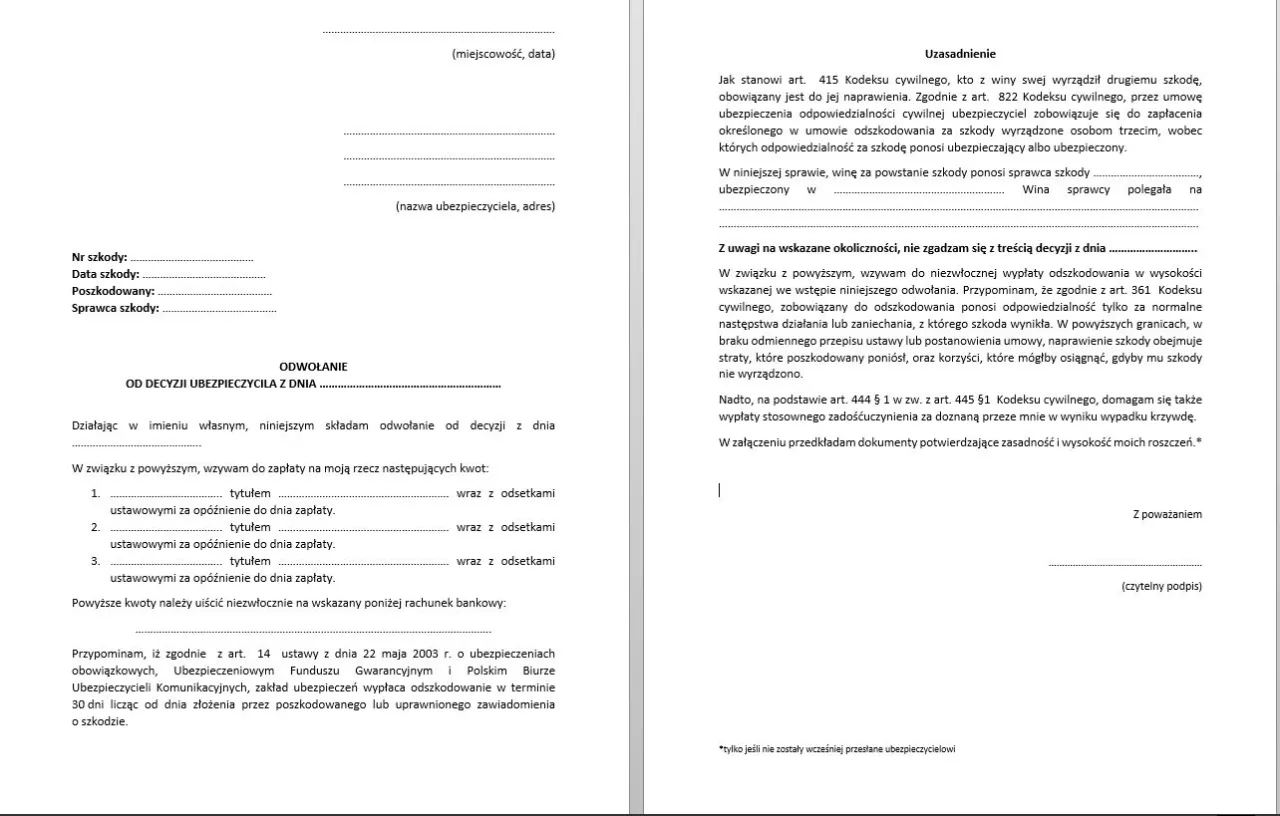 Odwołanie od decyzji ubezpieczyciela w sprawie odmowy wypłaty odszkodowania za pożar.