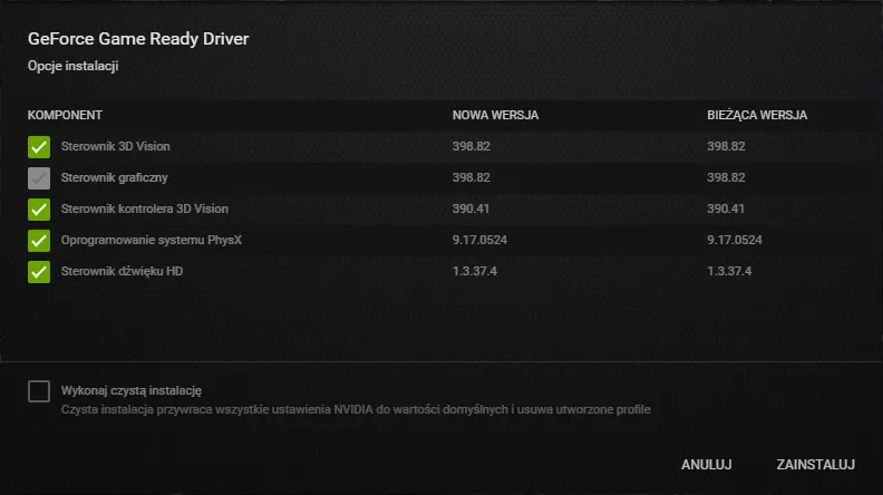 czysta instalacja sterowników nvidia
