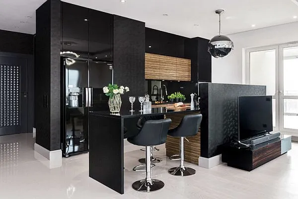 wyspa kuchenna z barkiem, niska ścianka działowa kuchnia