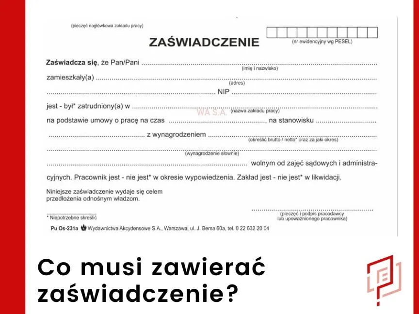 elementy zaświadczenia o zatrudnieniu