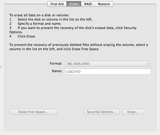 formatowanie pendrive mac os ms-dos fat