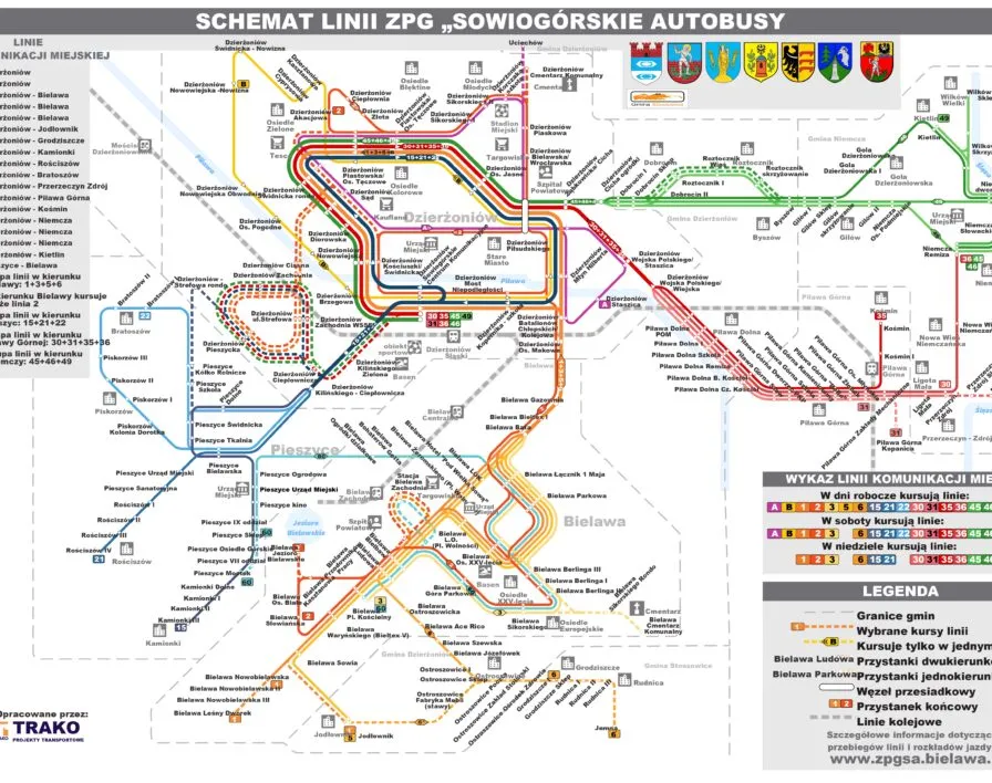 Mapa linii autobusowych Bielawa