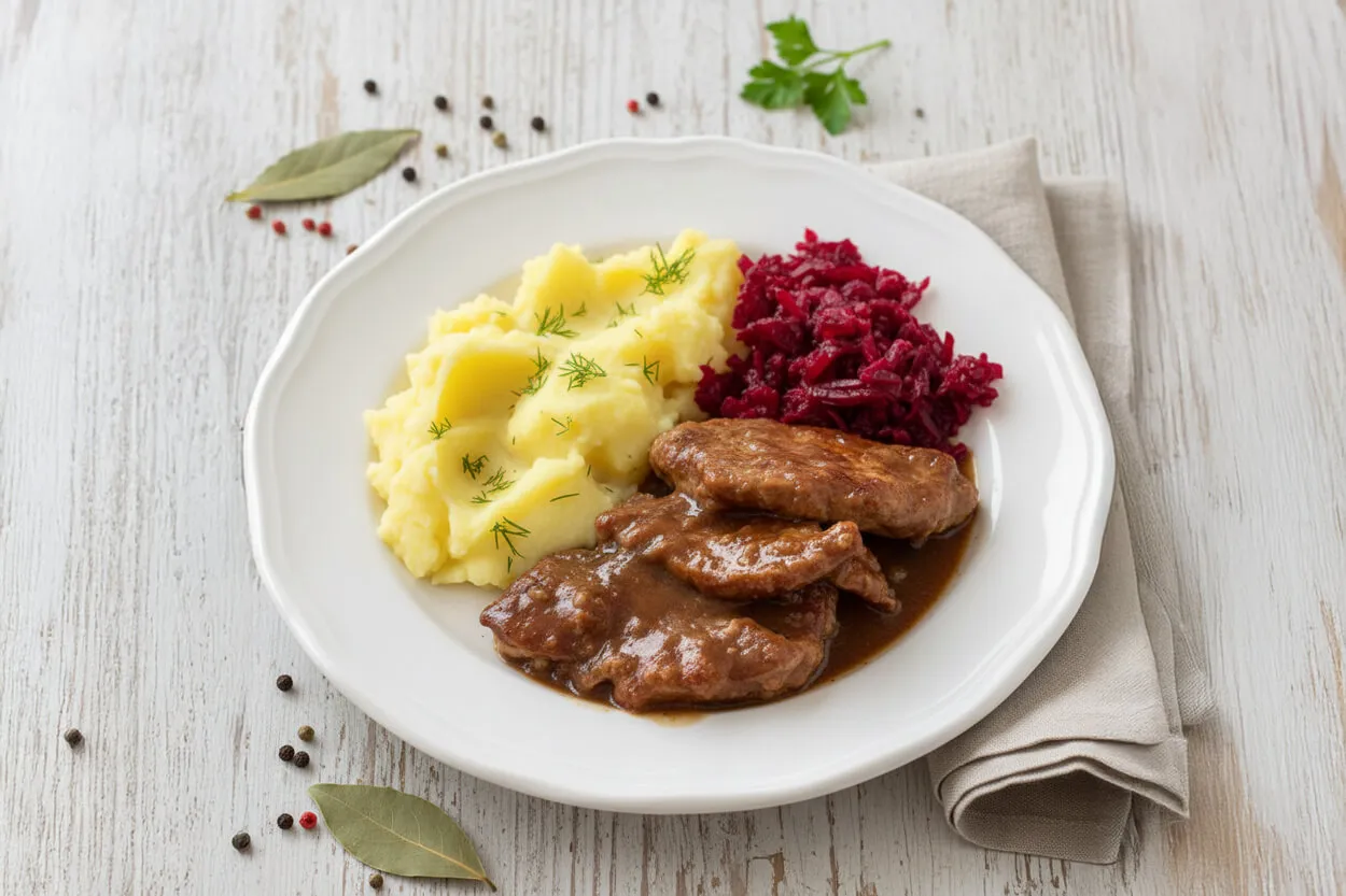 Bitki wieprzowe w sosie z kluskami śląskimi