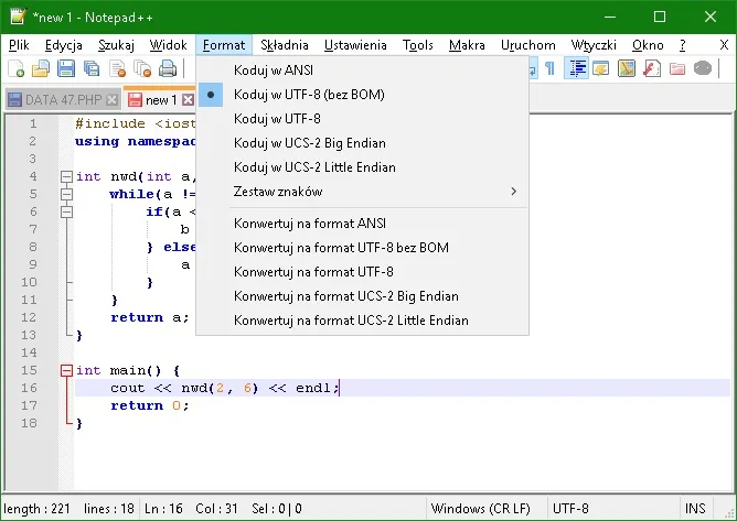 Notatnik zapisz jako kodowanie utf-8