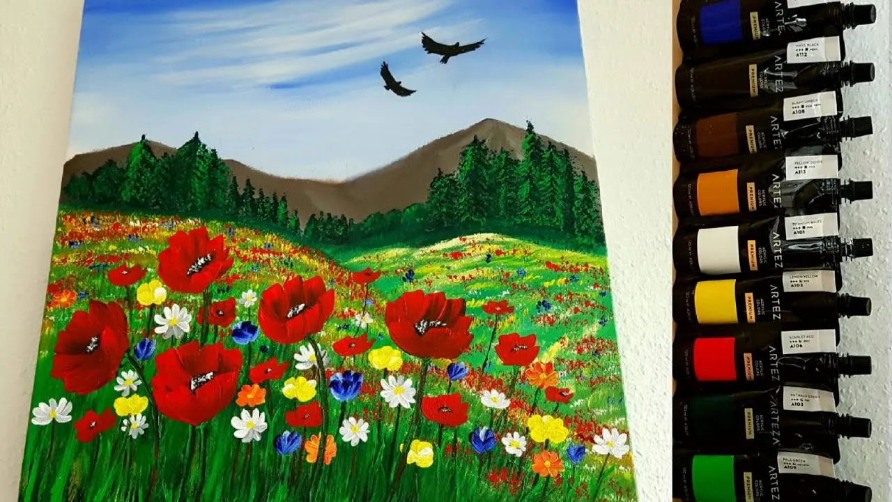 einfache blumen landschaft leinwand malen anf&auml;nger