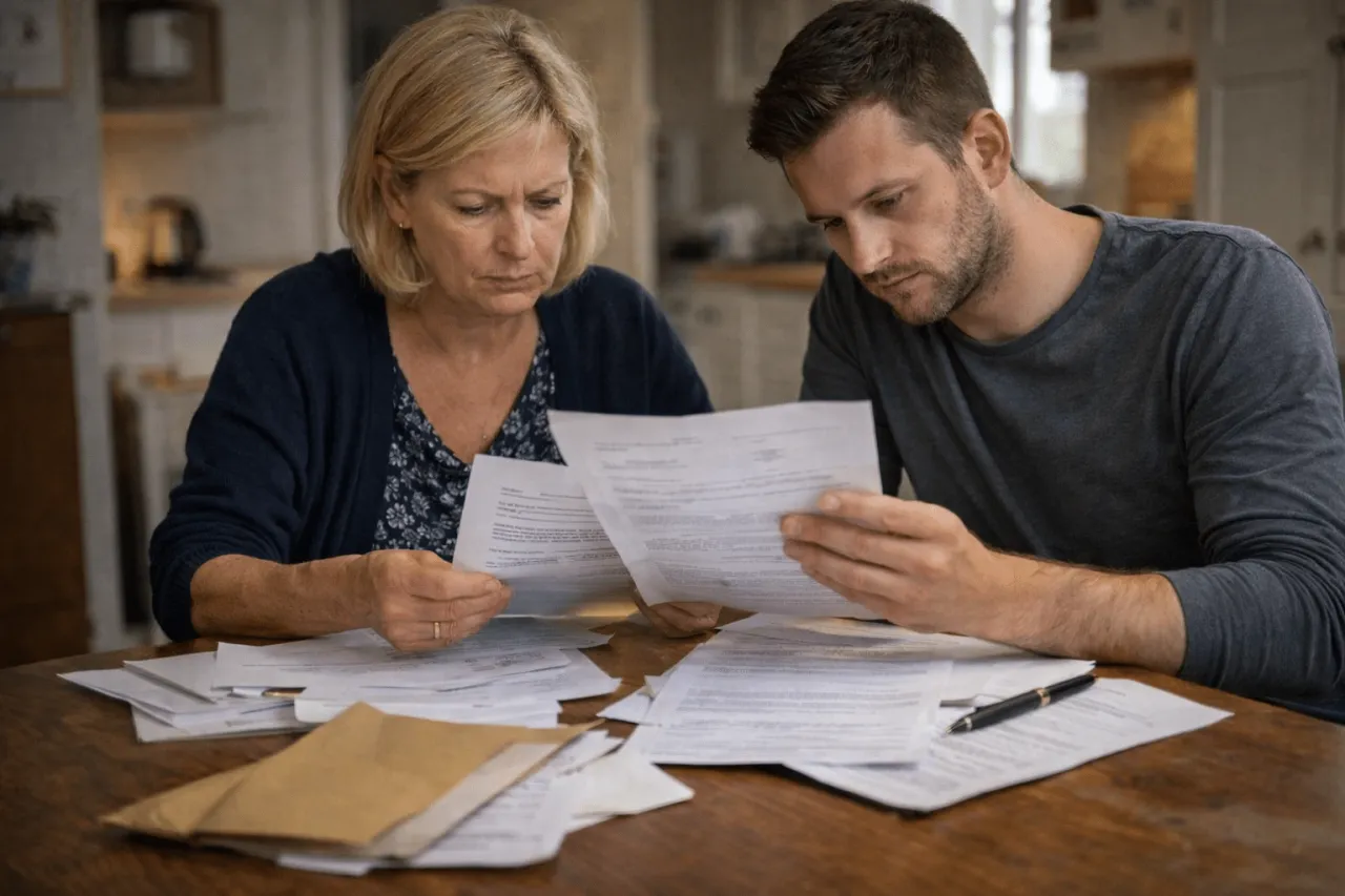 Kobieta i mężczyzna analizują dokumenty. Zastanawiają się, do ilu lat można ubiegać się o zachowek po rodzicach.