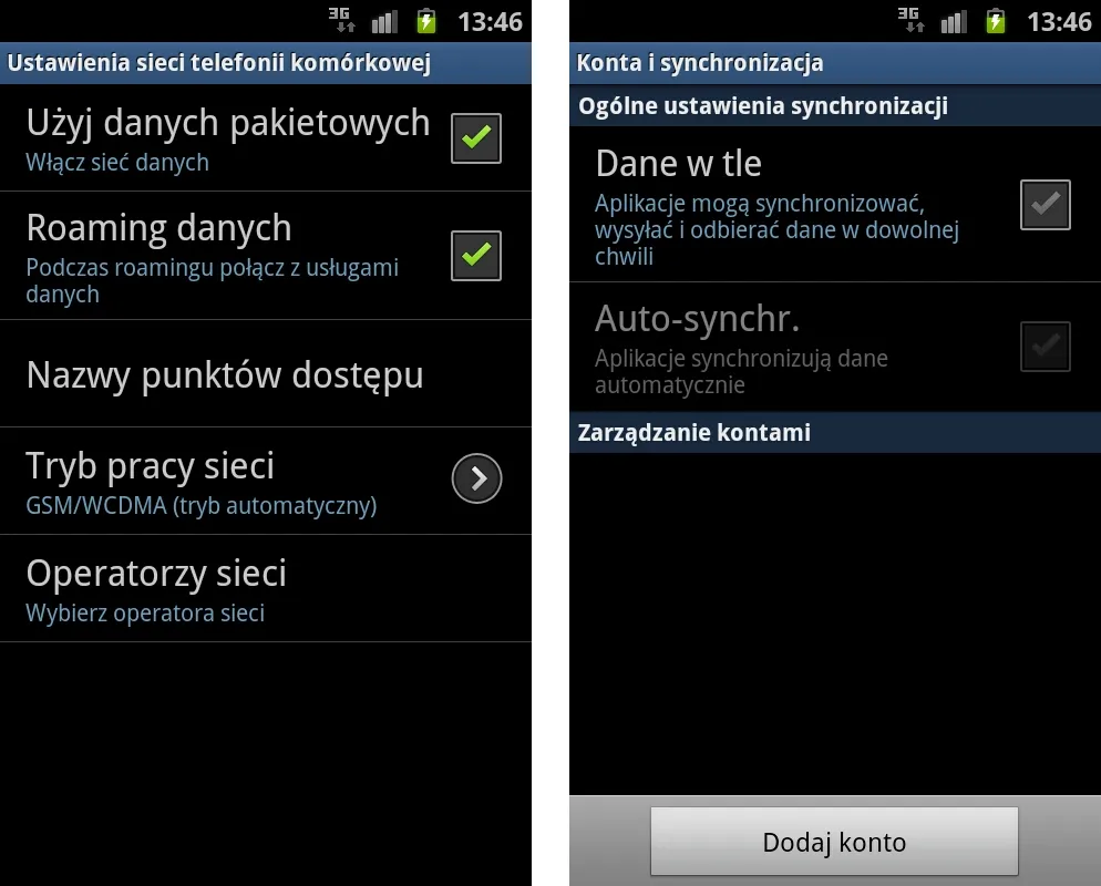 Ustawienia roamingu danych w telefonie